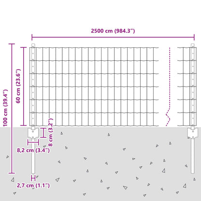 Zaun und Pfosten Silber 0,6 x 25 m Stahl