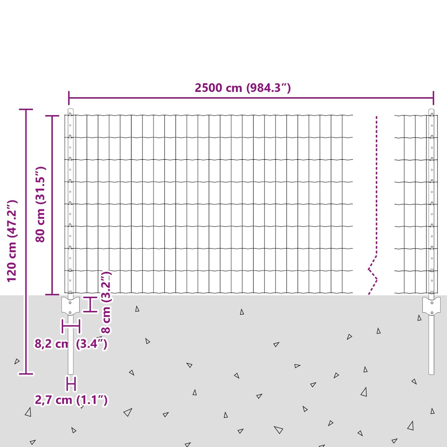 Zaun und Pfosten Silber 0,8 x 25 m Stahl