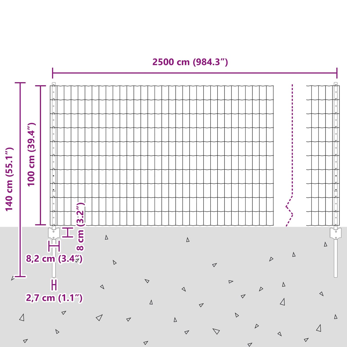 Zaun und Pfosten Silber 1 x 25 m Stahl