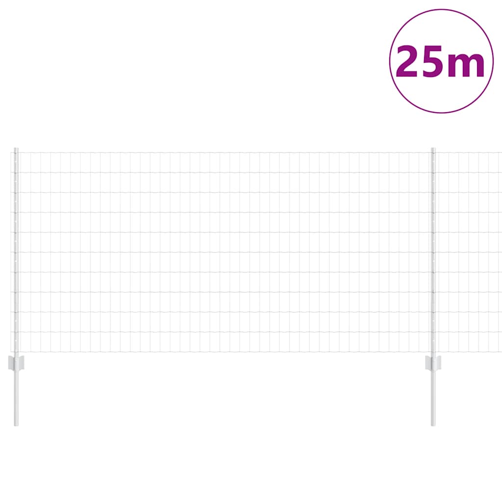 Zaun mit Pfosten Silber 1 x 25 m Stahl