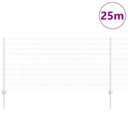 Zaun mit Pfosten Silber 1 x 25 m Stahl
