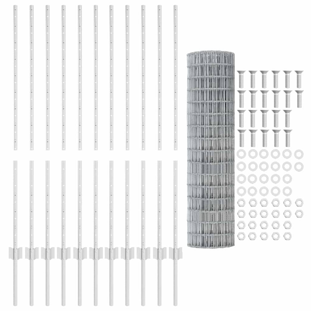 Zaun mit Pfosten Silber 1.2 x 25 m Stahl