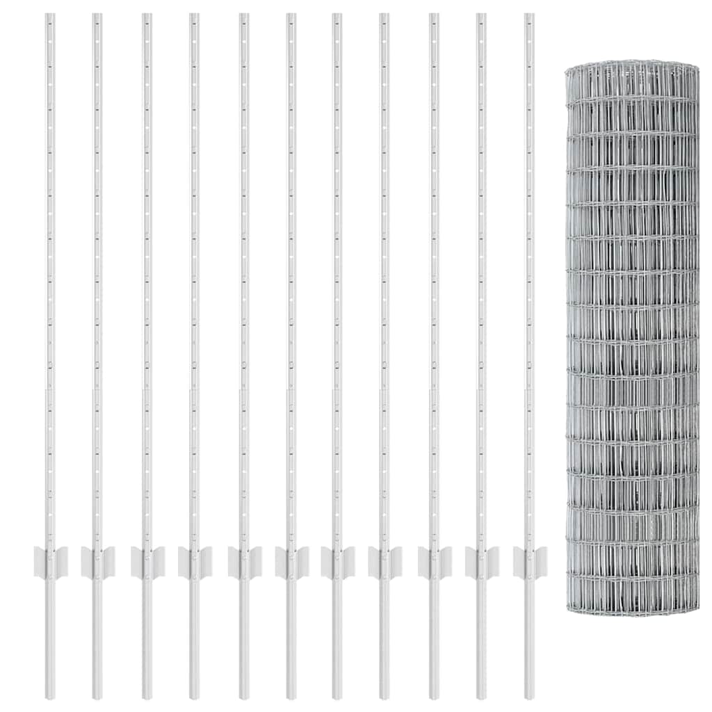 Zaun mit Pfosten Silber 1.2 x 25 m Stahl
