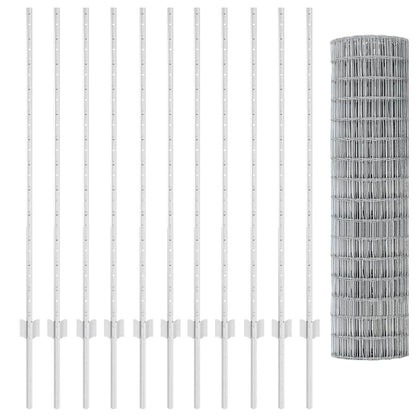 Zaun mit Pfosten Silber 1.2 x 25 m Stahl