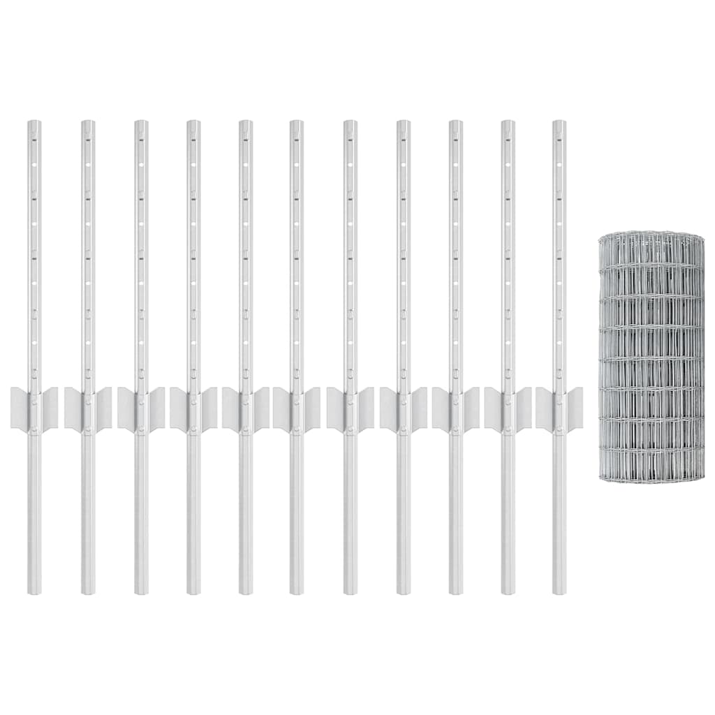 Zaun mit Pfosten Silber 0,4 x 25 m Stahl