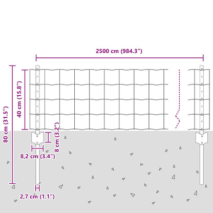 Zaun und Pfosten Silber 0,4 x 25 m Stahl