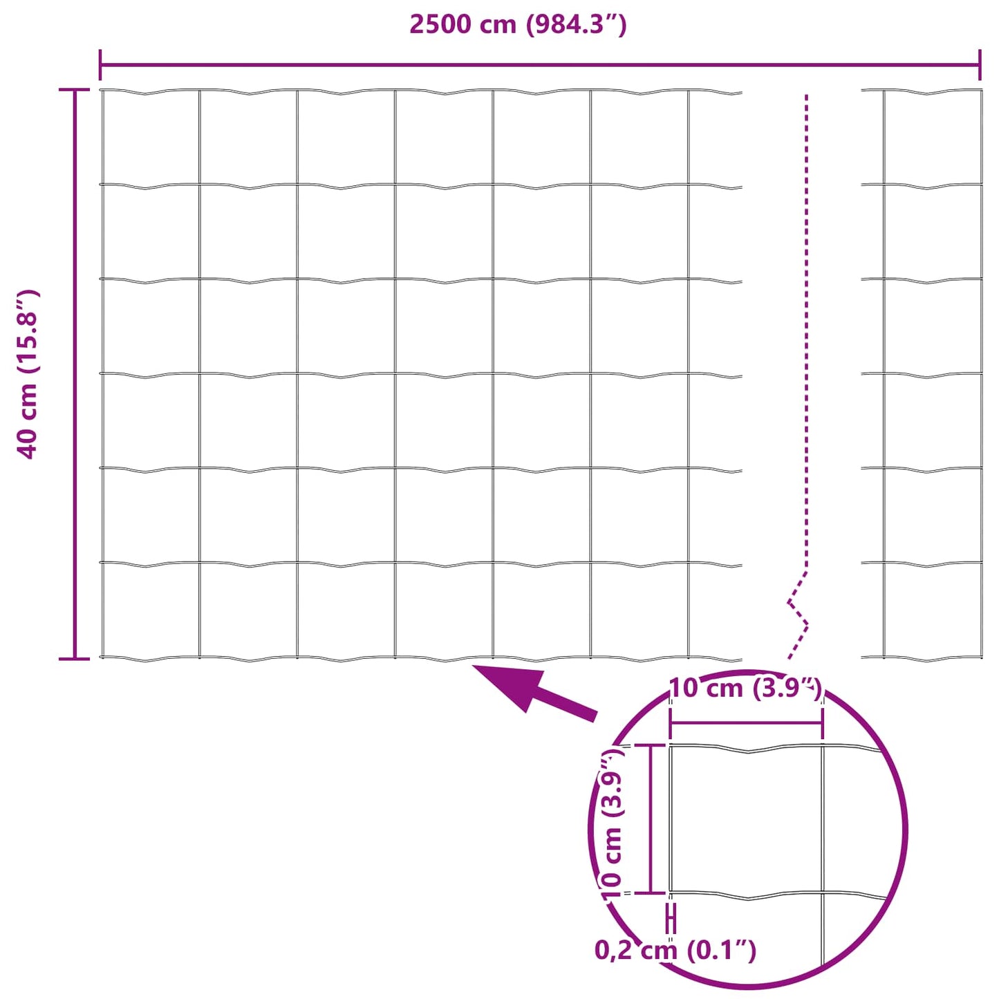 Zaun und Pfosten Silber 0,4 x 25 m Stahl