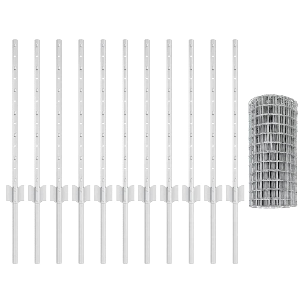 Zaun mit Pfosten Silber 0,6 x 25 m Stahl