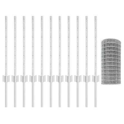 Zaun mit Pfosten Silber 0,6 x 25 m Stahl