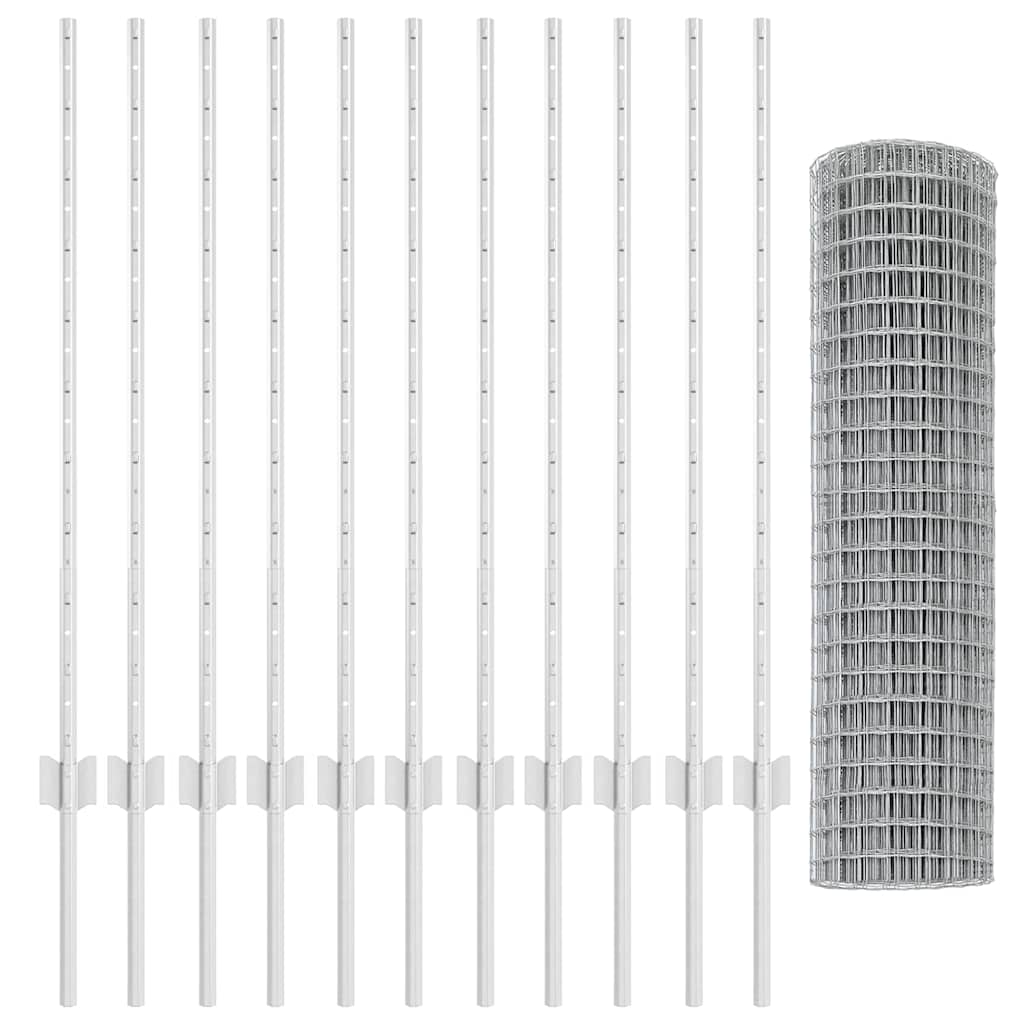 Zaun mit Pfosten Silber 1 x 25 m Stahl