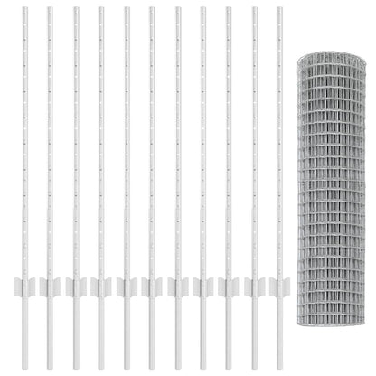 Zaun mit Pfosten Silber 1 x 25 m Stahl