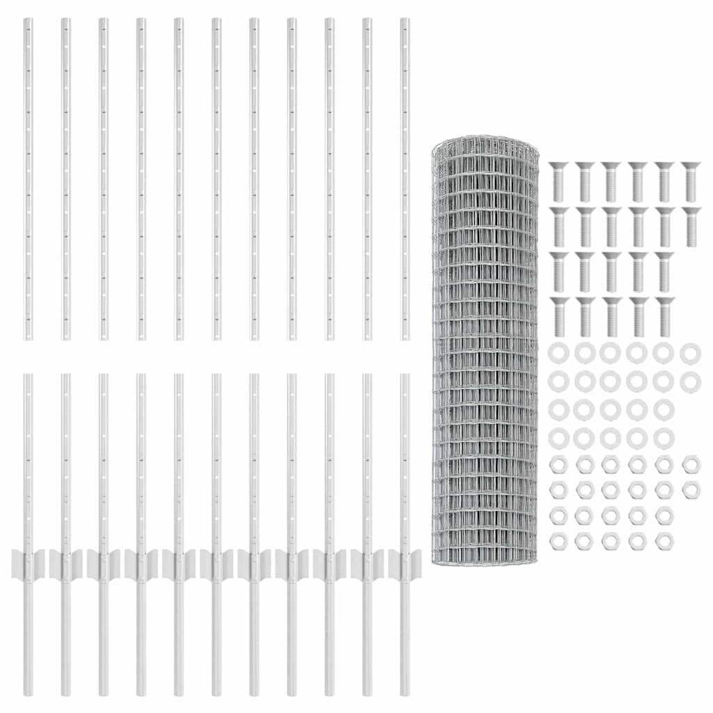 Zaun mit Pfosten Silber 1 x 25 m Stahl
