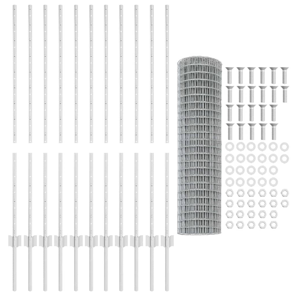 Zaun mit Pfosten Silber 1.2 x 25 m Stahl