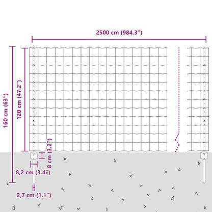 Zaun und Pfosten Silber 1,2 x 25 m Stahl
