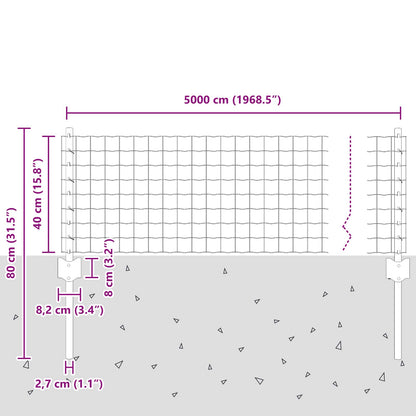 Zaun und Pfosten Silber 0,4 x 50 m Stahl