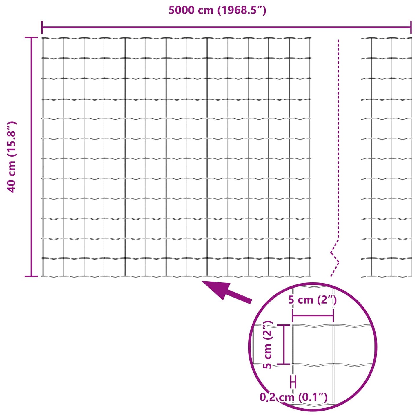 Zaun und Pfosten Silber 0,4 x 50 m Stahl