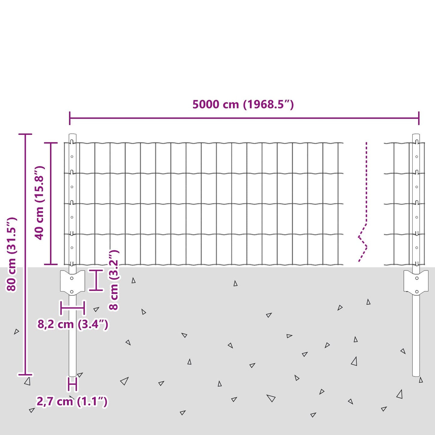 Zaun und Pfosten Silber 0,4 x 50 m Stahl