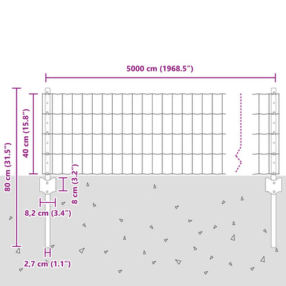Zaun und Pfosten Silber 0,4 x 50 m Stahl