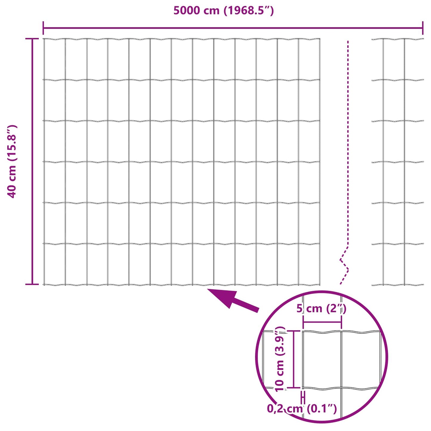 Zaun und Pfosten Silber 0,4 x 50 m Stahl