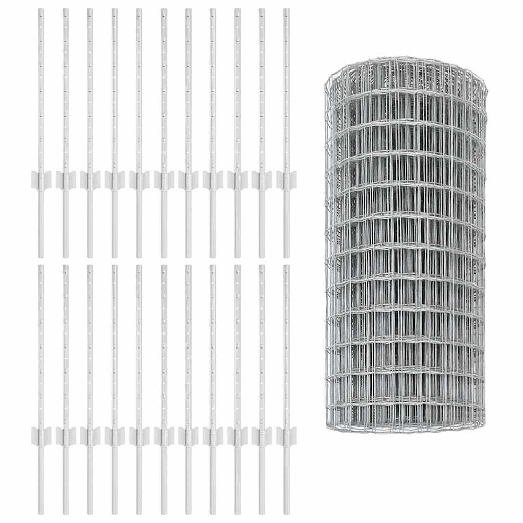 Zaun mit Pfosten Silber 0.6 x 50 m Stahl