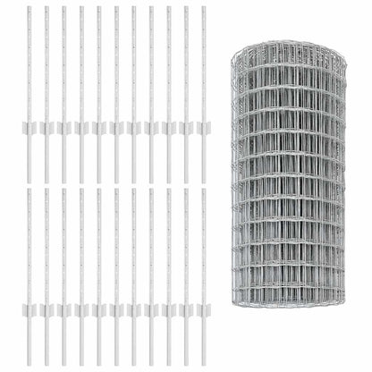 Zaun mit Pfosten Silber 0.6 x 50 m Stahl