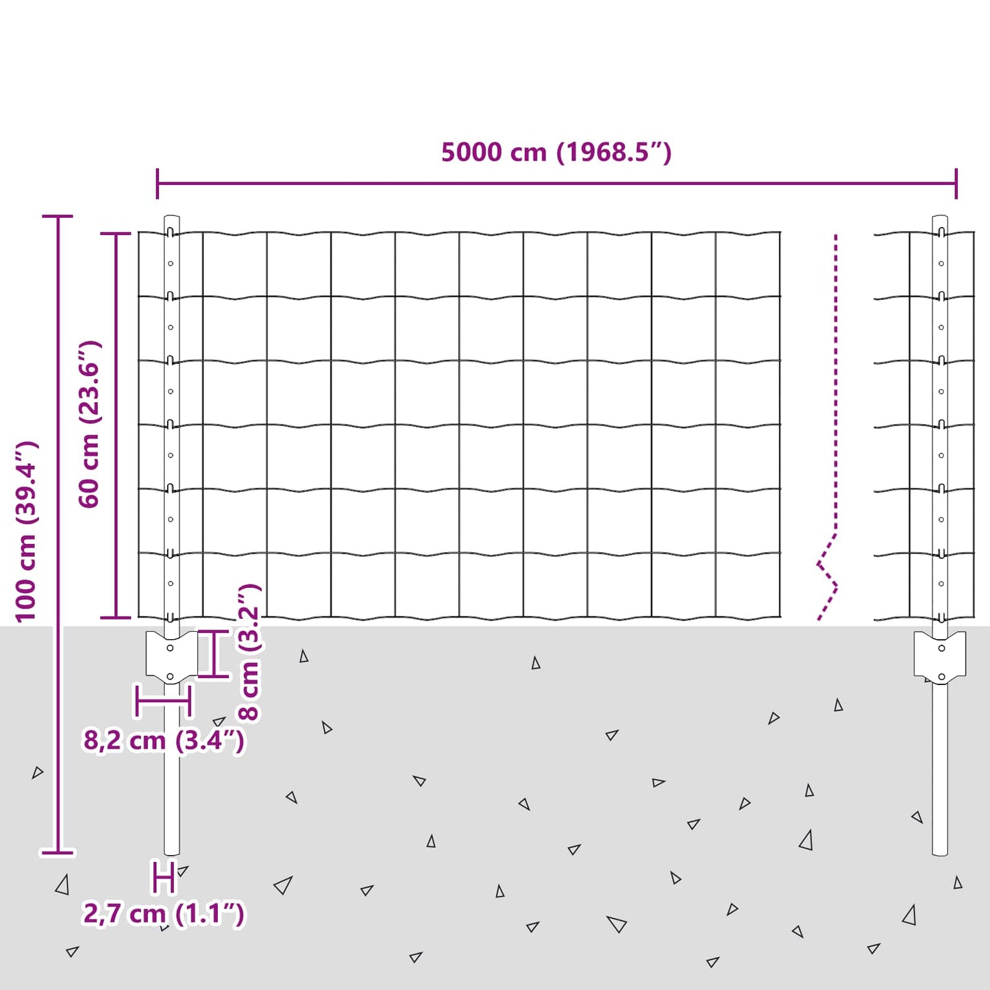 Zaun und Pfosten Silber 0,6 x 50 m Stahl