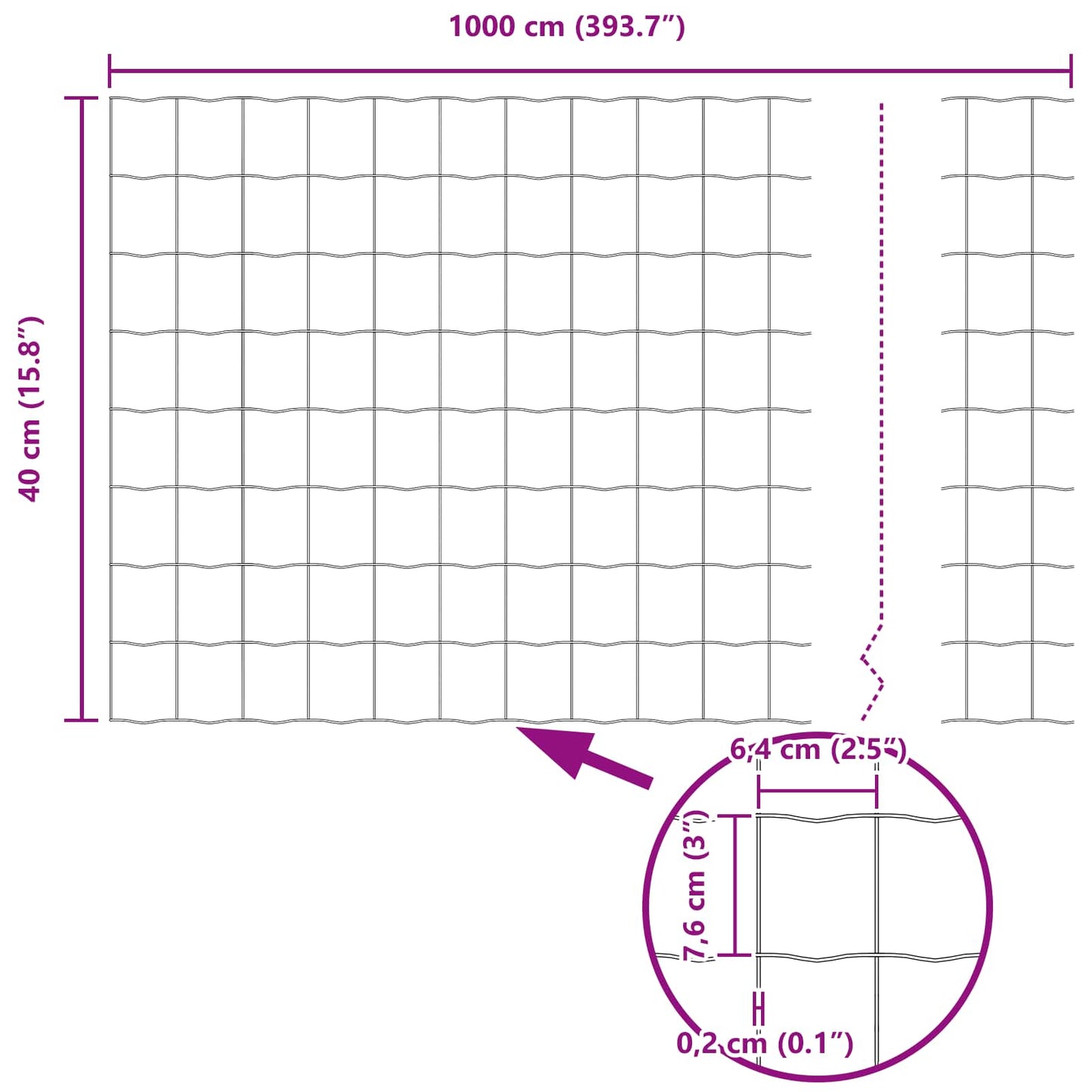 Zaun und Pfosten Silber 0,4 x 10 m Stahl
