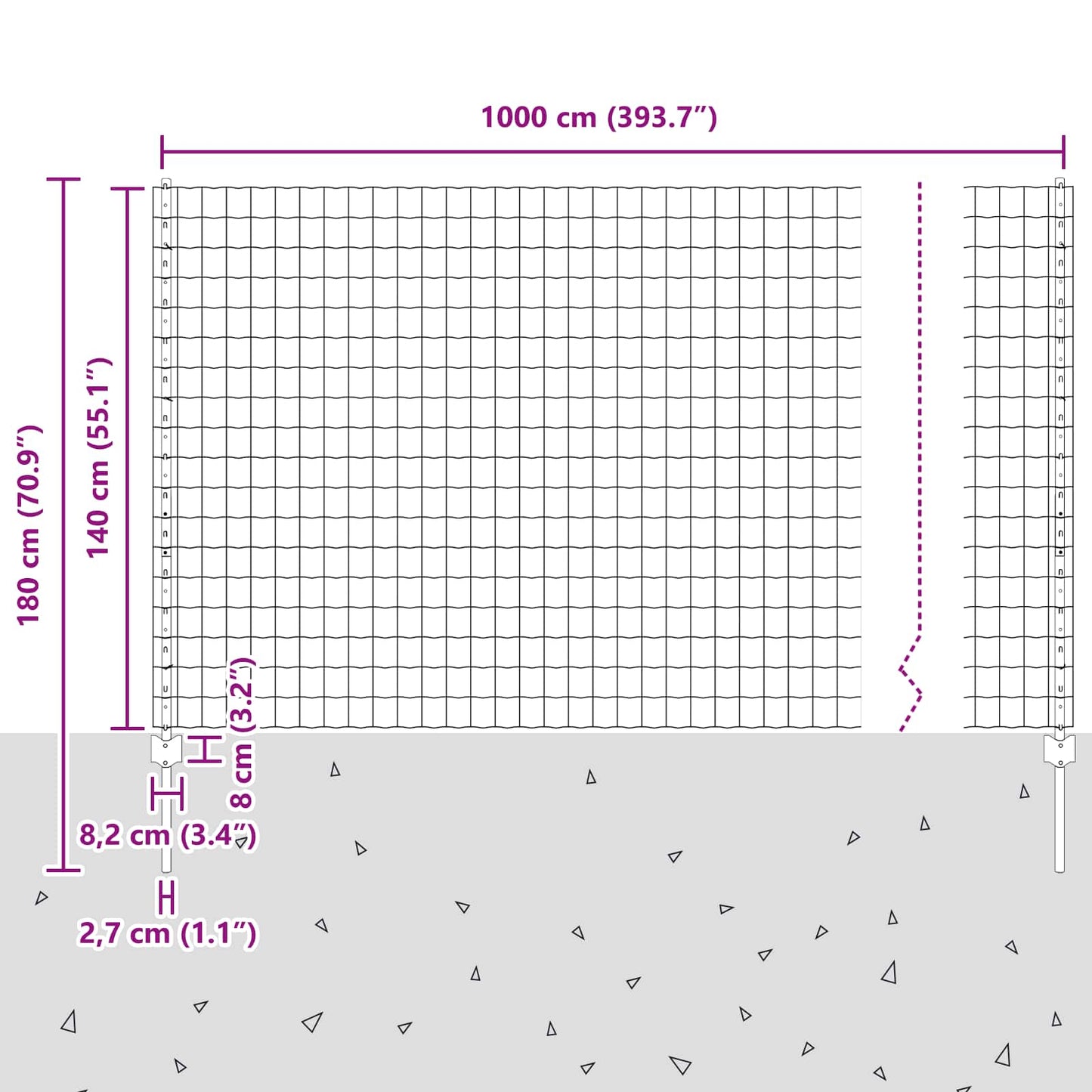 Zaun und Pfosten Silber 1,4 x 10 m Stahl