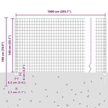 Zaun und Pfosten Silber 1,4 x 10 m Stahl
