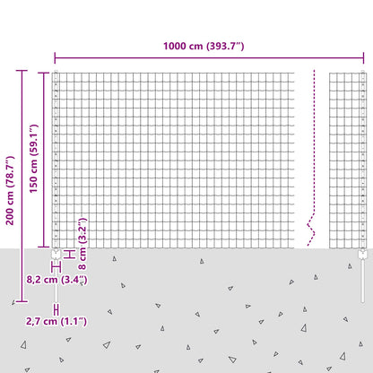 Zaun und Pfosten Silber 1,5 x 10 m Stahl