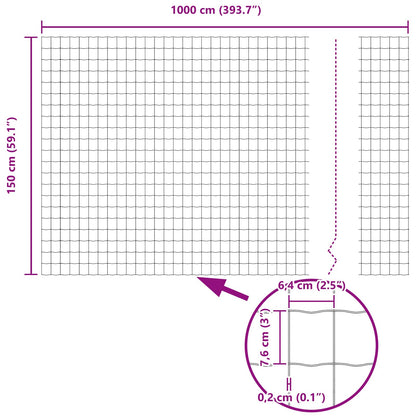 Zaun und Pfosten Silber 1,5 x 10 m Stahl