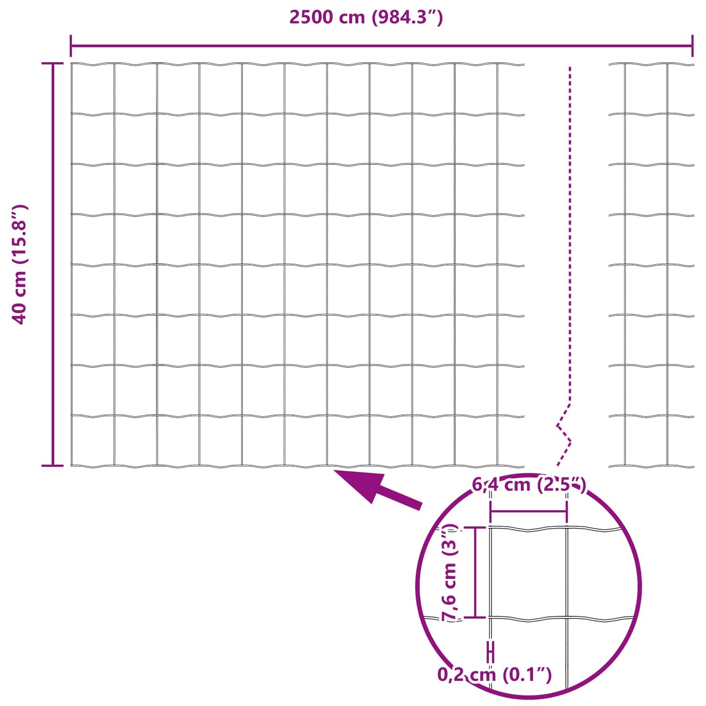 Zaun und Pfosten Silber 0,4 x 25 m Stahl