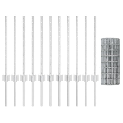Zaun mit Pfosten Silber 0,6 x 25 m Stahl