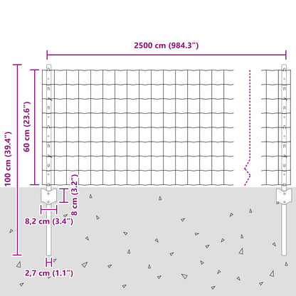 Zaun und Pfosten Silber 0,6 x 25 m Stahl