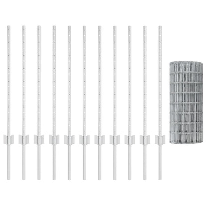 Zaun mit Pfosten Silber 0.8 x 25 m Stahl