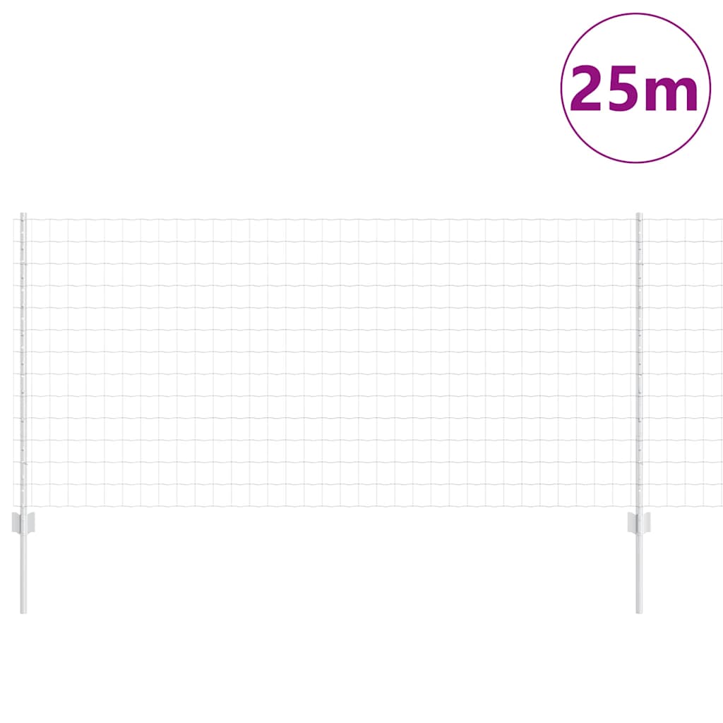 Zaun mit Pfosten Silber 1 x 25 m Stahl