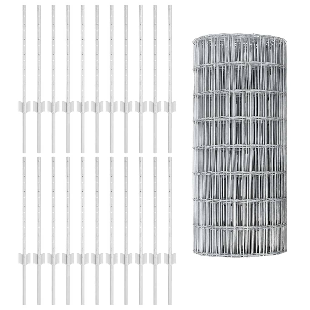 Zaun mit Pfosten Silber 0.6 x 50 m Stahl