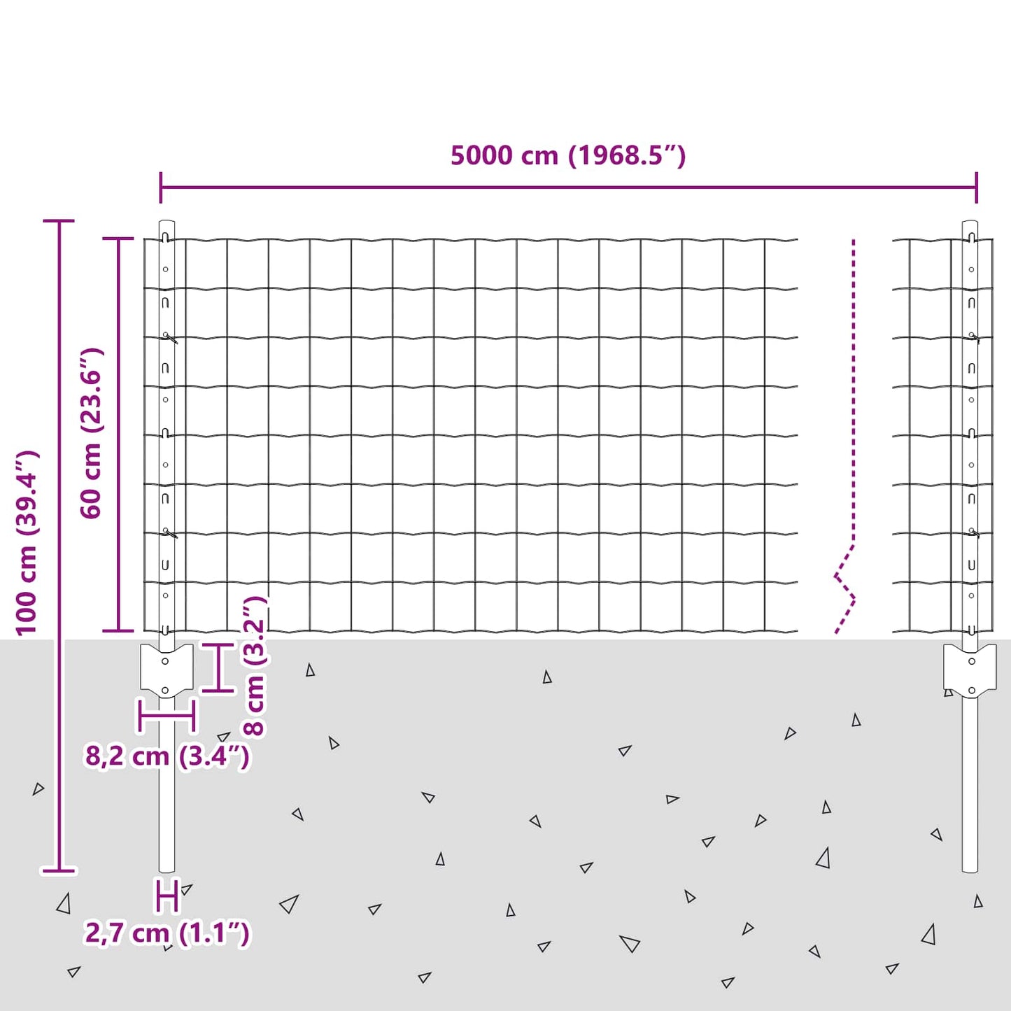 Zaun und Pfosten Silber 0,6 x 50 m Stahl