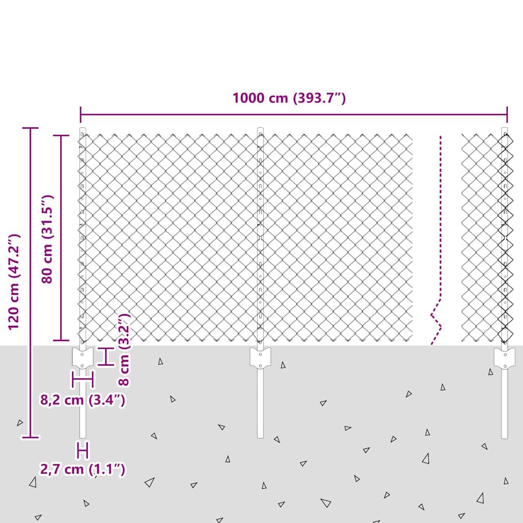 Zaun mit Pfosten Grün 0.8 x 10 m Stahl