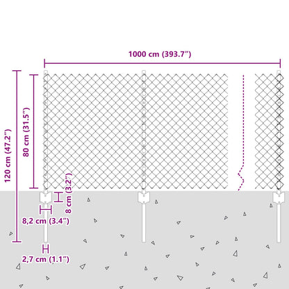 Zaun und Pfosten Grün 0,8 x 10 m Stahl
