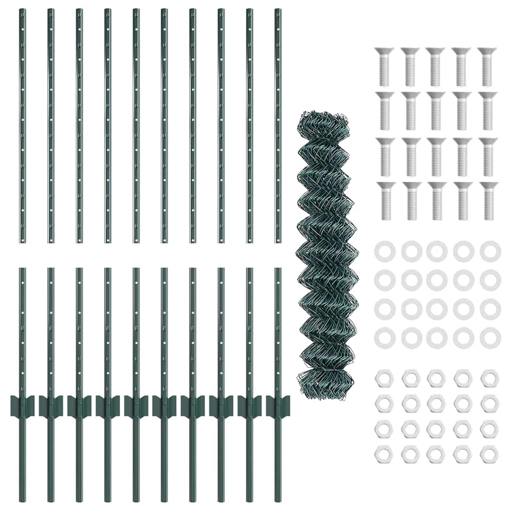 Zaun mit Pfosten Grün 1 x 10 m Stahl