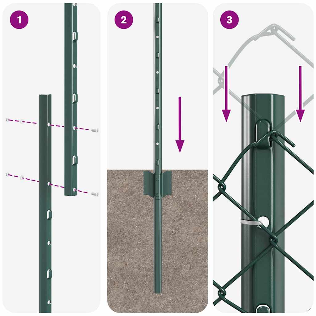 Zaun mit Pfosten Grün 1 x 10 m Stahl