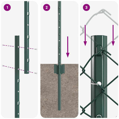 Zaun mit Pfosten Grün 1 x 10 m Stahl