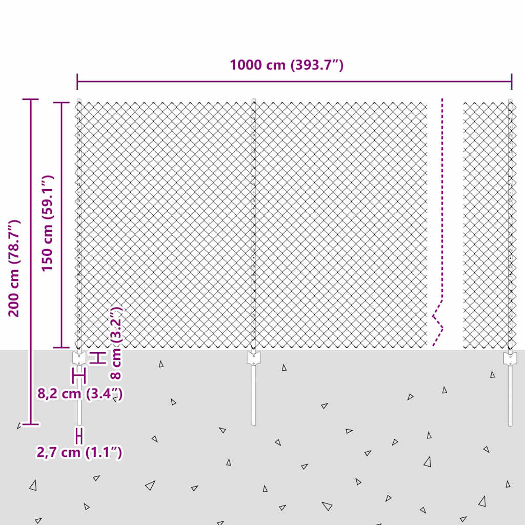 Zaun mit Pfosten Grün 1.5 x 10 m Stahl