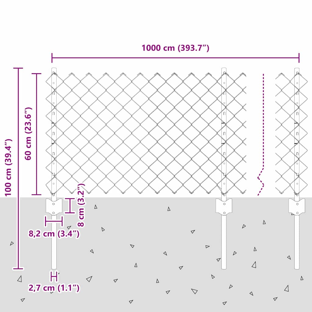 Zaun mit Pfosten Grün 0,6 x 10 m Stahl