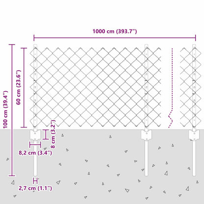 Zaun mit Pfosten Grün 0,6 x 10 m Stahl