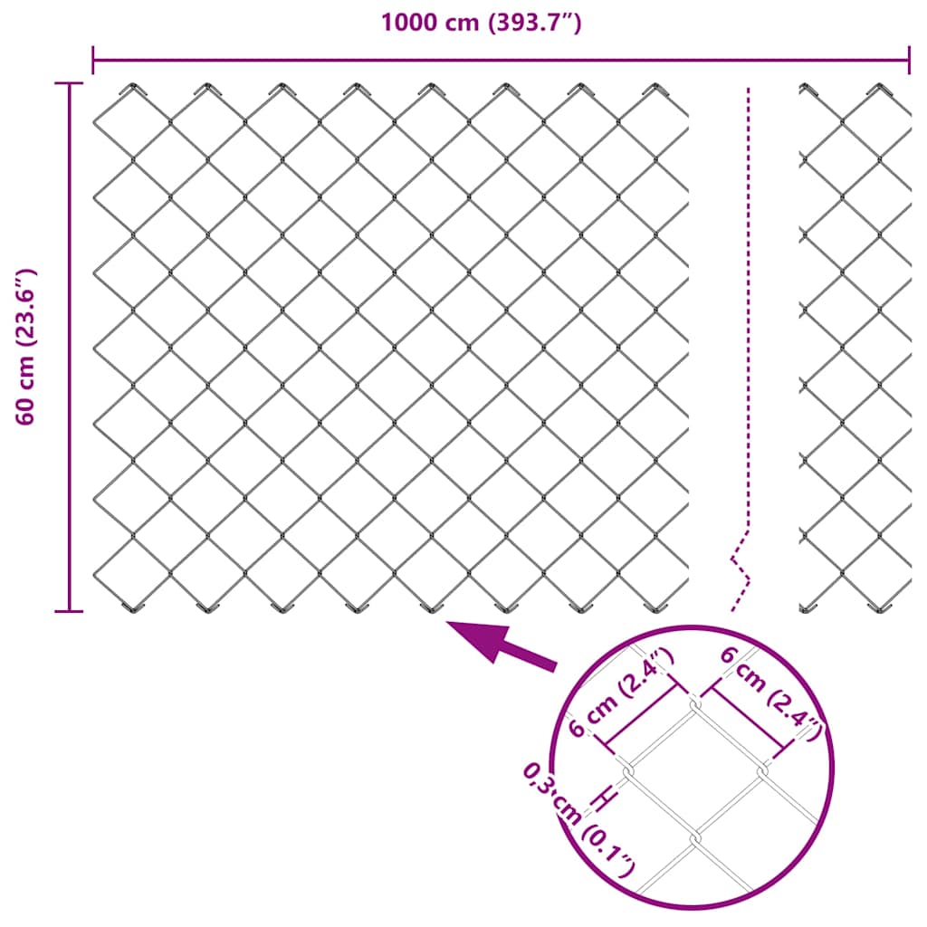 Zaun mit Pfosten Grün 0,6 x 10 m Stahl