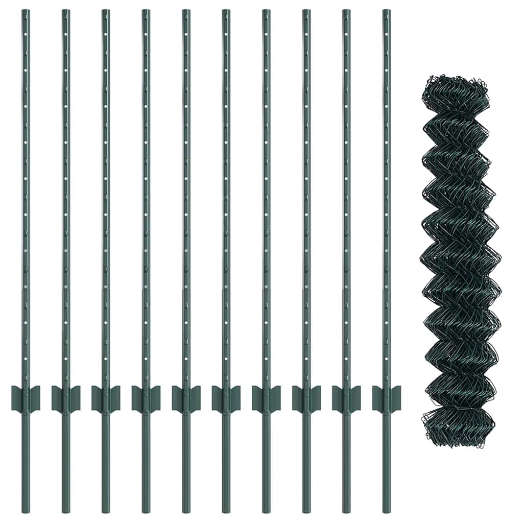 Zaun mit Pfosten Grün 1 x 10 m Stahl