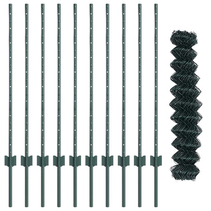 Zaun mit Pfosten Grün 1 x 10 m Stahl