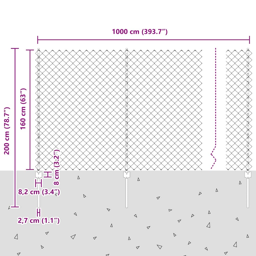 Zaun mit Pfosten Grün 1.6 x 10 m Stahl